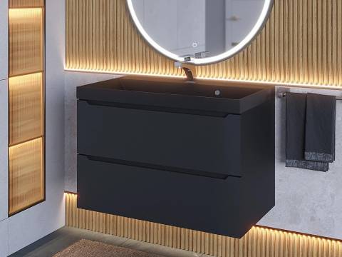 Тумба с раковиной Uperwood Tanos-Classic Quartz черная/уголь 80 см