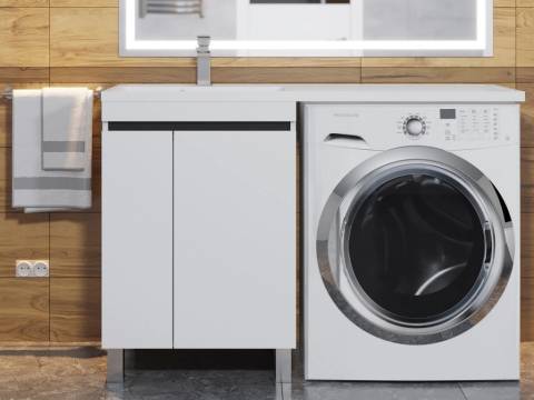 Тумба с раковиной Uperwood Magenta 60-120 см напольная белая/графит с дверцами левая