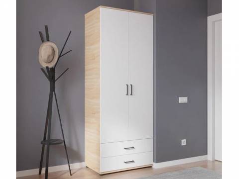 Шкаф с ящиками, штангой и полками арт. 556 дуб сонома/белый