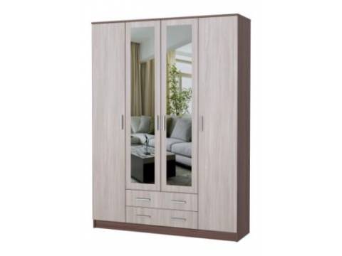 Шкаф Квадро 4х-створчатый с 2мя ящиками с 2мя зеркалами